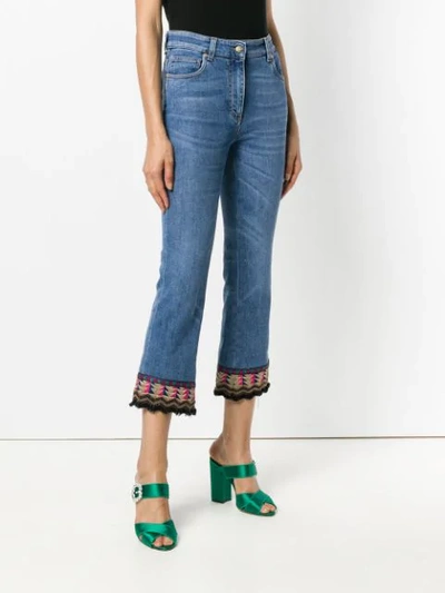 Shop Etro Embroidered Detail Cropped Jeans In Blue