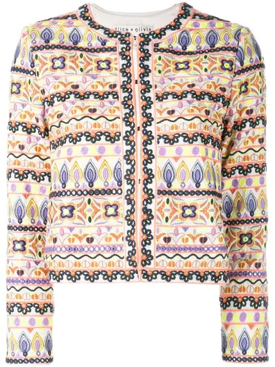 Shop Alice And Olivia Kidmand Embroidered Box Jacket In Yellow