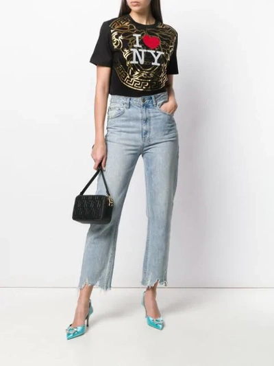 Shop Versace New York-print T-shirt In Black