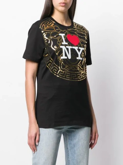 Shop Versace New York-print T-shirt In Black