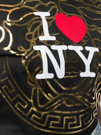 Shop Versace New York-print T-shirt In Black