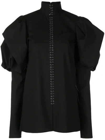 Shop Vera Wang Puff Sleeve Shirt In Black