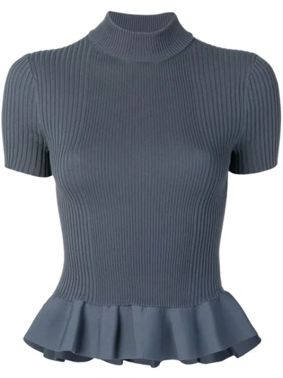 Shop Alexander Wang Ribbed Knit Peplum T-shirt In Blue