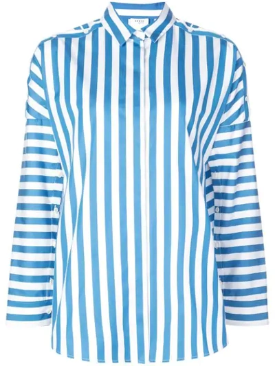 Shop Akris Punto Button Detailed Striped Blouse In Blue