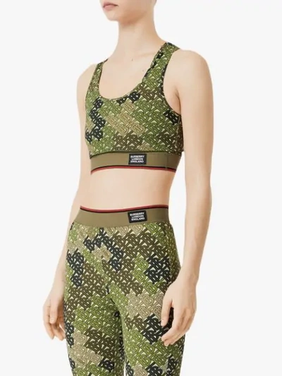 Shop Burberry Monogram Print Stretch Jersey Bra Top In Green