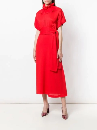 Shop Victoria Beckham Ruffled Neck Dress In Red