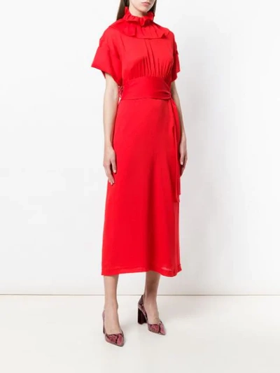 Shop Victoria Beckham Ruffled Neck Dress In Red