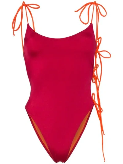 Shop Ack Tintarella Flirt Tie Side Swimsuit In Red