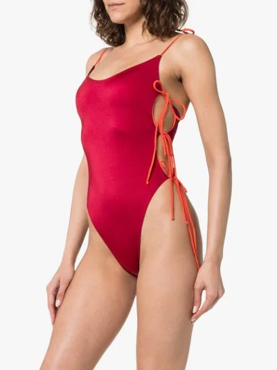 Shop Ack Tintarella Flirt Tie Side Swimsuit In Red