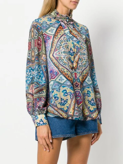 Shop Miahatami Printed Frilled Collar Shirt In Blue