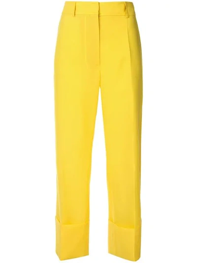 Shop Rochas Wide Leg Cropped Trousers In Yellow