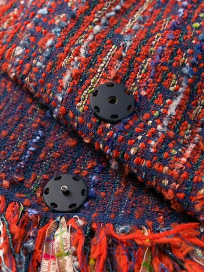 Shop Etro Fringed Tweed Jacket In Blue