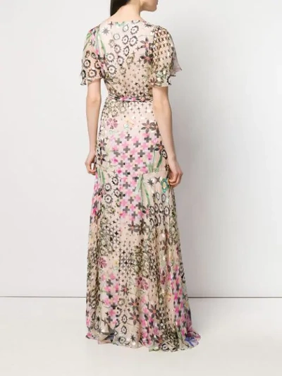 Shop Temperley London Geometric Floral Wrap Dress In Neutrals