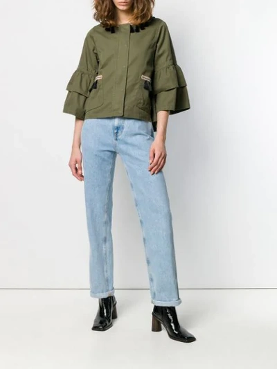 Shop Alessandra Chamonix Tasselled Ruffle Sleeve Jacket In Green