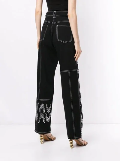 Shop Koché Embellished Wide Leg Jeans In Black