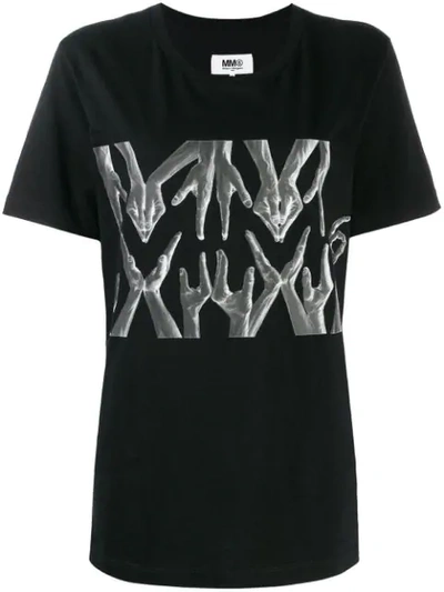 Shop Mm6 Maison Margiela Logo Hand Print T-shirt In Black