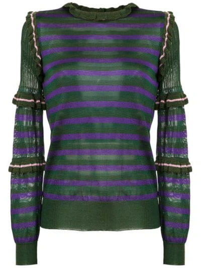 Shop Andrea Bogosian Striped Knit Blouse In Green