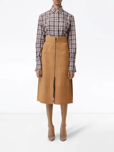 Shop Burberry Lambskin High-waisted Skirt In Neutrals
