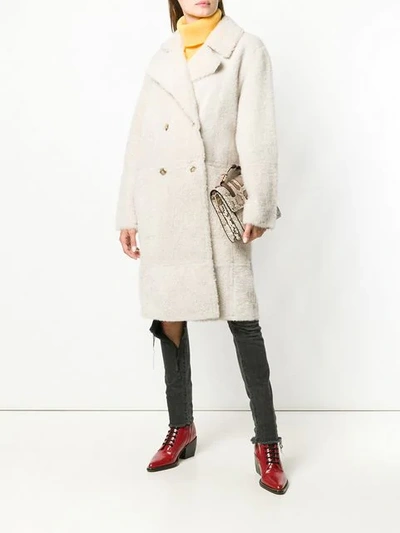 Yves Salomon Oversized Shearling Coat In White