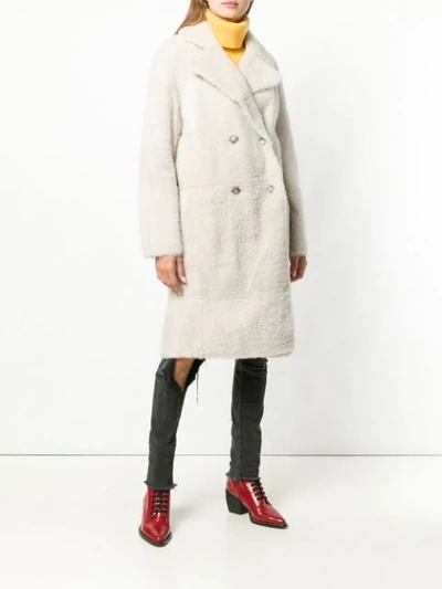 Yves Salomon Oversized Shearling Coat In White