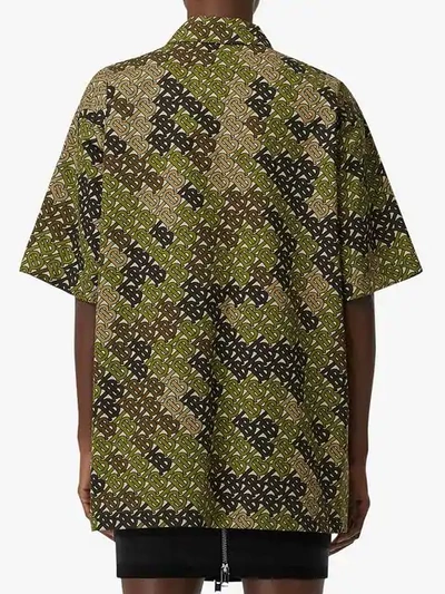 Shop Burberry Short-sleeve Monogram Print Cotton Shirt In Green