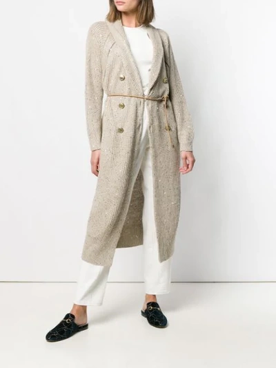 Shop Brunello Cucinelli Longline Cardigan In Neutrals