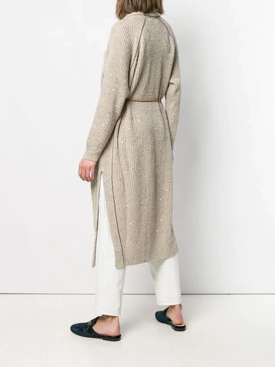 Shop Brunello Cucinelli Longline Cardigan In Neutrals