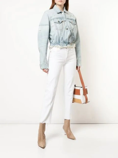 Shop Amiri Cropped Denim Jacket In Blue