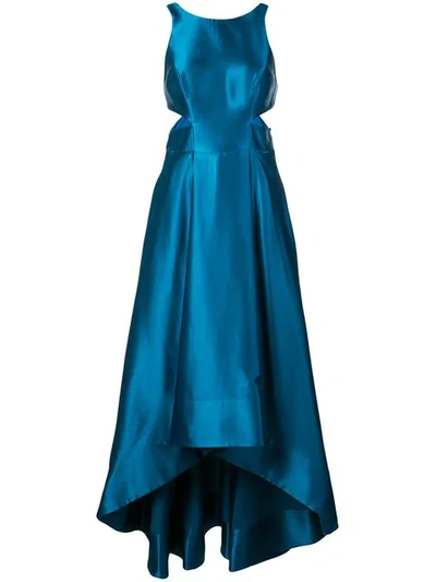 Shop Aidan Mattox Flared Gown With Cut-outs In Peacock