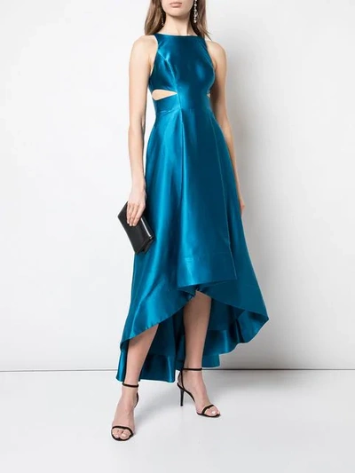 Shop Aidan Mattox Flared Gown With Cut-outs In Peacock