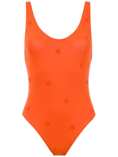 Shop Amir Slama Embroidered Swimsuit In Orange