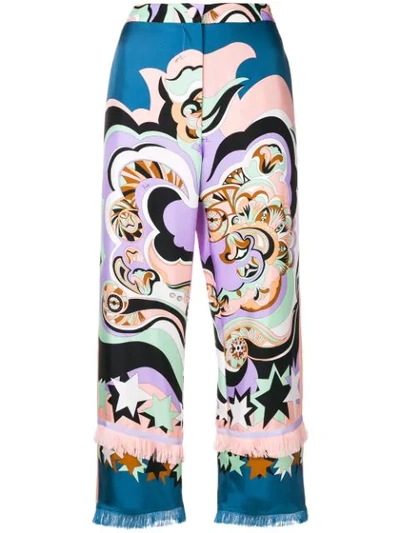 Shop Emilio Pucci Abstract Print Cropped Trousers In Blue