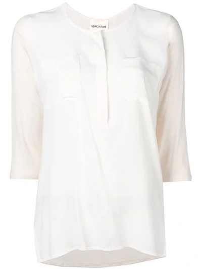 Shop Semicouture Henley Blouse In White