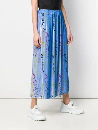 Shop Emilio Pucci Pucci Pucci Print Plissé Pleated Skirt In Blue