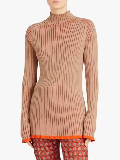 Shop Burberry Silk Cashmere Turtleneck Sweater In Brown