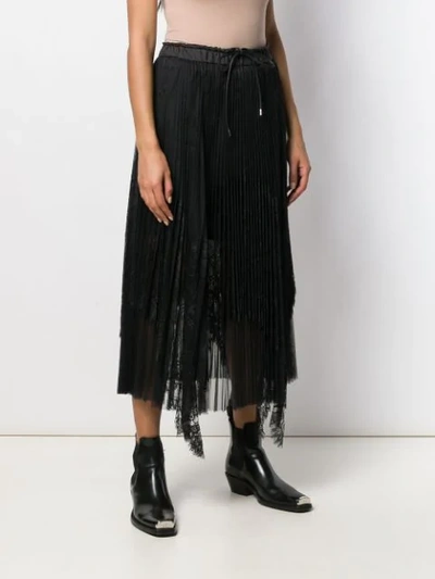 Shop Sacai Pleated Lace Skirt In Black