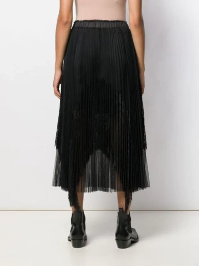 Shop Sacai Pleated Lace Skirt In Black