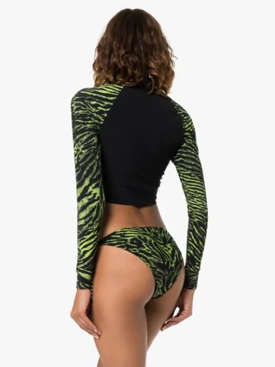 Shop Ganni Tiger Print Zip Bikini Set In Black
