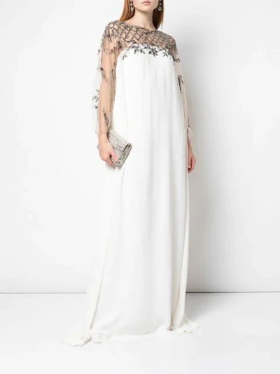 MARCHESA CRYSTAL EMBROIDERED KAFTAN GOWN - 白色