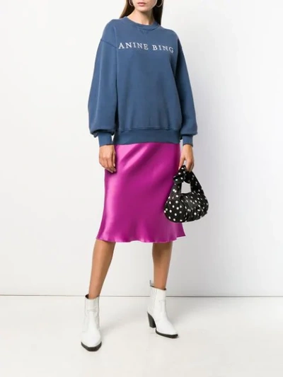 Anine Bing Esme Embroidered logo Sweatshirt In Navy ModeSens