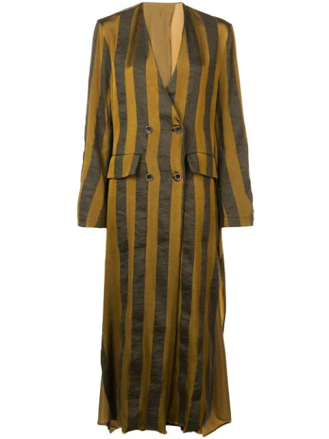 Uma Wang Striped Single Breasted Coat In Mustard | ModeSens