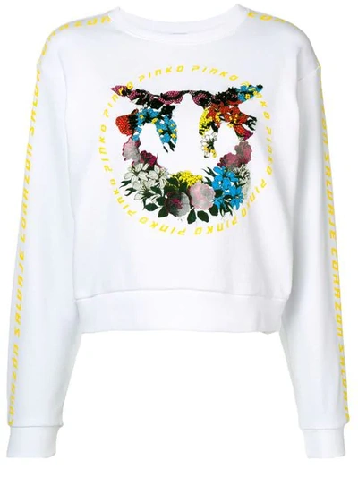 Shop Pinko Graphic Print Cropped Sweatshirt In White