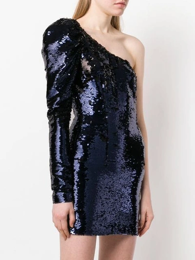 Shop Amen Sequined One-shoulder Dress In Blue