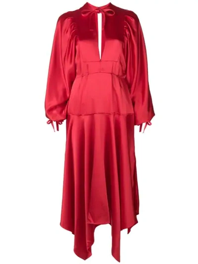 Shop Self-portrait Bishop Sleeve Midi Dress In Red