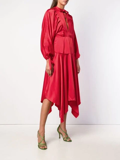 Shop Self-portrait Bishop Sleeve Midi Dress In Red