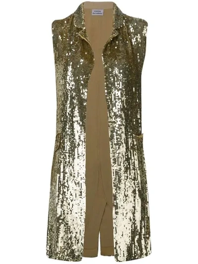 Shop P.a.r.o.s.h Embellished Draped Waistcoat In Gold