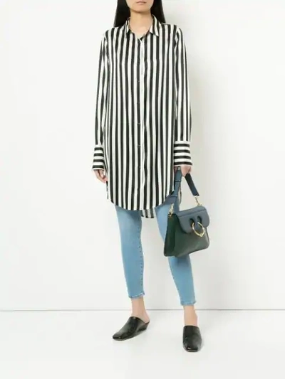 Shop Nobody Denim Silk Stripe Longline Shirt Riviera - White