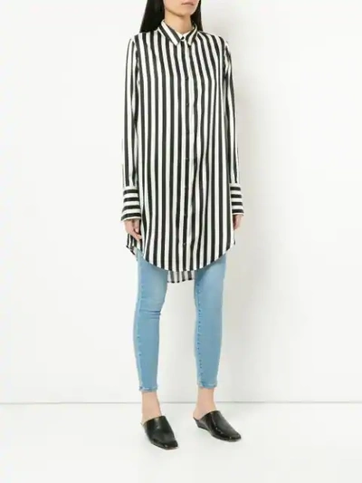 Shop Nobody Denim Silk Stripe Longline Shirt Riviera - White