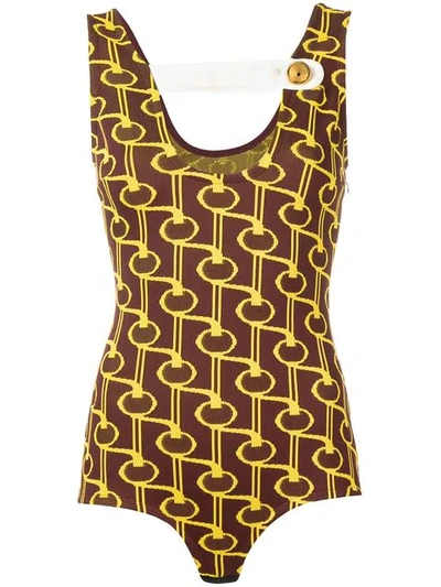 Shop Prada Knitted Chain Bodysuit In Bord +giallo + Bi