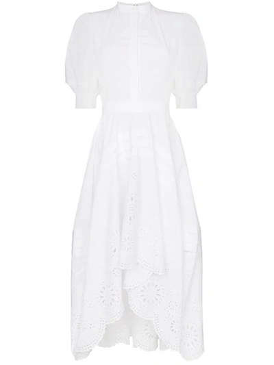 Shop Alexander Mcqueen Broderie Anglaise Asymmetric Hem Cotton Dress In White